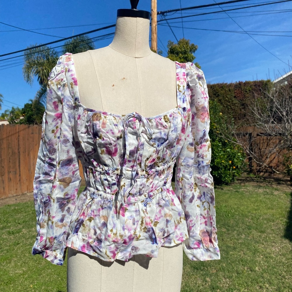 Flora Obscura x J. Crew Kaleidoscope Floral Blouse with Puff Sleeves